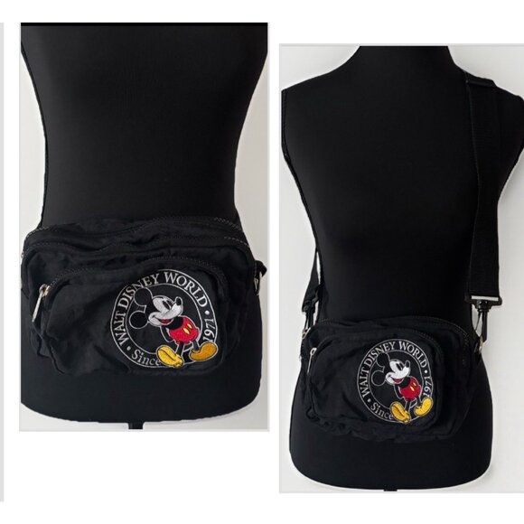 VTG Disney World 2 In 1 Fanny Pack / Crossbody Bag Purse Black Unisex Trip Parks - Picture 1 of 13